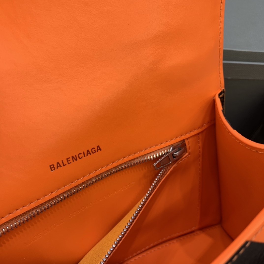 Balenciaga Hourglass Small Handbag Box Calfskin Shoulder Bag Orange/Black